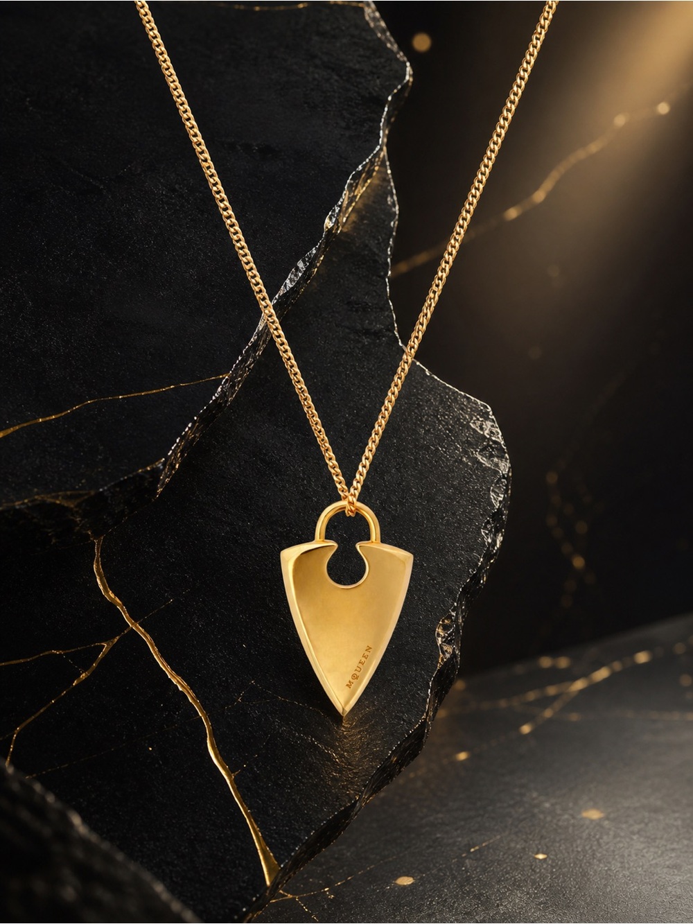Alexander McQueen Arrow Pendant Necklace Gold Tone Brass Italy Adjustable Chain